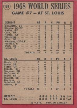 1969 O-Pee-Chee #168 World Series Game #7 - Lolich Series Hero Outduels Gibson Back
