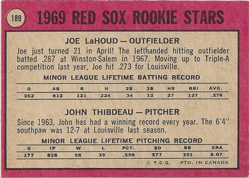 1969 O-Pee-Chee #189 Red Sox 1969 Rookie Stars (Joe Lahoud / John Thibdeau) Back