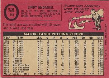 1969 O-Pee-Chee #191 Lindy McDaniel Back