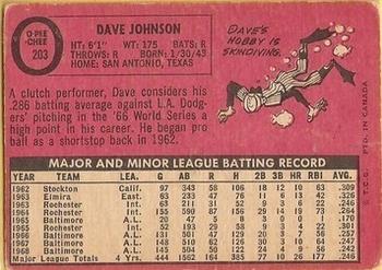 1969 O-Pee-Chee #203 Dave Johnson Back