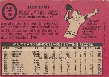 1969 O-Pee-Chee #209 Larry Haney Back