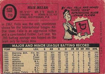 1969 O-Pee-Chee #210 Felix Millan Back