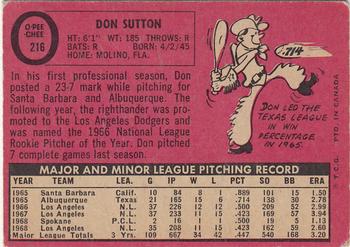 1969 O-Pee-Chee #216 Don Sutton Back
