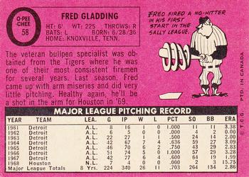 1969 O-Pee-Chee #58 Fred Gladding Back