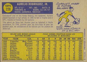 1970 O-Pee-Chee #228 Aurelio Rodriguez Back