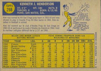 1970 O-Pee-Chee #298 Ken Henderson Back