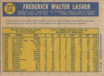 1970 O-Pee-Chee #356 Fred Lasher Back