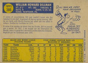 1970 O-Pee-Chee #386 Bill Dillman Back