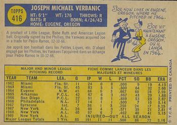 1970 O-Pee-Chee #416 Joe Verbanic Back