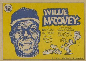 1970 O-Pee-Chee #450 Willie McCovey Back