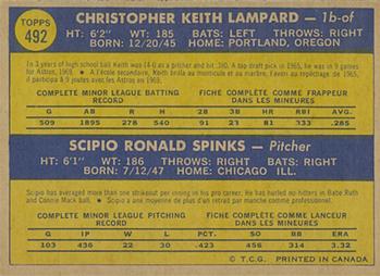 1970 O-Pee-Chee #492 Astros 1970 Rookie Stars (Keith Lampard / Scipio Spinks) Back