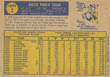 1970 O-Pee-Chee #2 Diego Segui Back