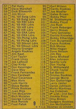 1970 O-Pee-Chee #9 1st Series Checklist: 1-132 Back