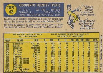 1970 O-Pee-Chee #42 Tito Fuentes Back