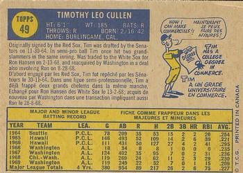 1970 O-Pee-Chee #49 Tim Cullen Back