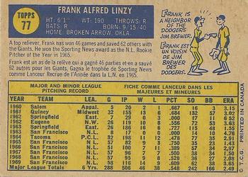 1970 O-Pee-Chee #77 Frank Linzy Back
