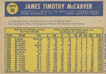 1970 O-Pee-Chee #90 Tim McCarver Back