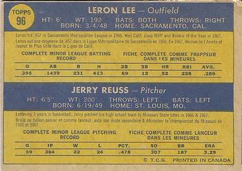 1970 O-Pee-Chee #96 Cards 1970 Rookie Stars (Leron Lee / Jerry Reuss) Back