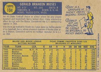 1970 O-Pee-Chee #104 Gerry Moses Back