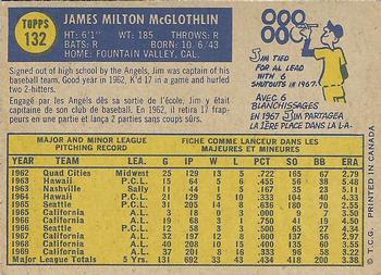 1970 O-Pee-Chee #132 Jim McGlothlin Back