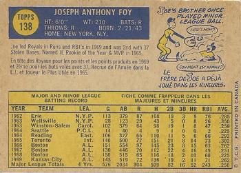 1970 O-Pee-Chee #138 Joe Foy Back