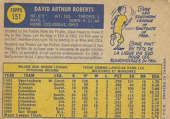 1970 O-Pee-Chee #151 Dave Roberts Back