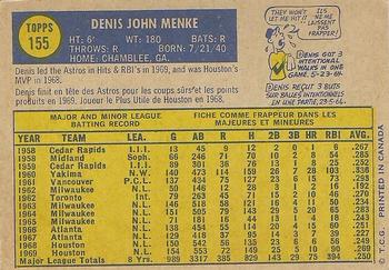 1970 O-Pee-Chee #155 Denis Menke Back