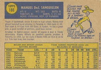 1970 O-Pee-Chee #188 Manny Sanguillen Back