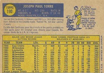 1970 O-Pee-Chee #190 Joe Torre Back