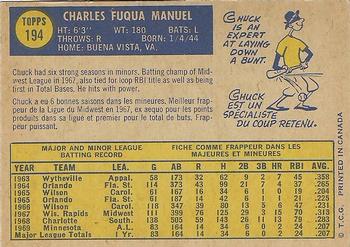 1970 O-Pee-Chee #194 Charlie Manuel Back