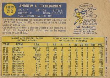 1970 O-Pee-Chee #213 Andy Etchebarren Back
