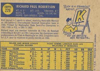 1970 O-Pee-Chee #229 Rich Robertson Back