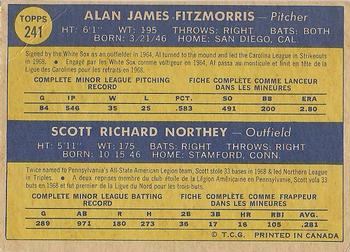 1970 O-Pee-Chee #241 Royals 1970 Rookie Stars (Al Fitzmorris / Scott Northey) Back