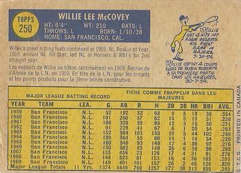 1970 O-Pee-Chee #250 Willie McCovey Back