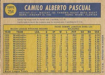 1970 O-Pee-Chee #254 Camilo Pascual Back