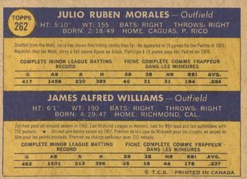 1970 O-Pee-Chee #262 Padres 1970 Rookie Stars (Jerry Morales / Jim Williams) Back