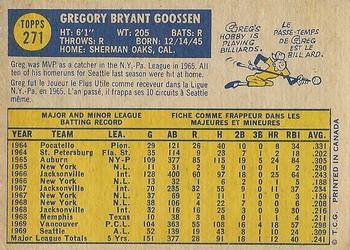 1970 O-Pee-Chee #271 Greg Goossen Back