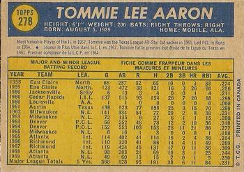 1970 O-Pee-Chee #278 Tommie Aaron Back