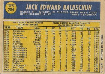 1970 O-Pee-Chee #284 Jack Baldschun Back