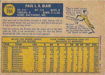 1970 O-Pee-Chee #285 Paul Blair Back