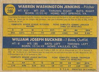 1970 O-Pee-Chee #286 Dodgers 1970 Rookie Stars (Jack Jenkins / Bill Buckner) Back