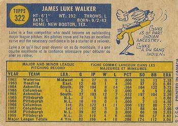 1970 O-Pee-Chee #322 Luke Walker Back