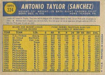 1970 O-Pee-Chee #324 Tony Taylor Back