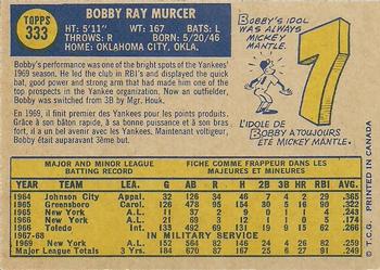1970 O-Pee-Chee #333 Bobby Murcer Back