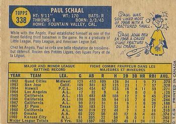 1970 O-Pee-Chee #338 Paul Schaal Back