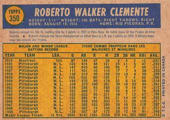1970 O-Pee-Chee #350 Roberto Clemente Back