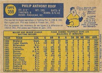 1970 O-Pee-Chee #359 Phil Roof Back