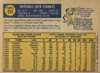 1970 O-Pee-Chee #383 Mickey Stanley Back