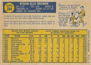 1970 O-Pee-Chee #388 Byron Browne Back