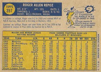 1970 O-Pee-Chee #397 Roger Repoz Back